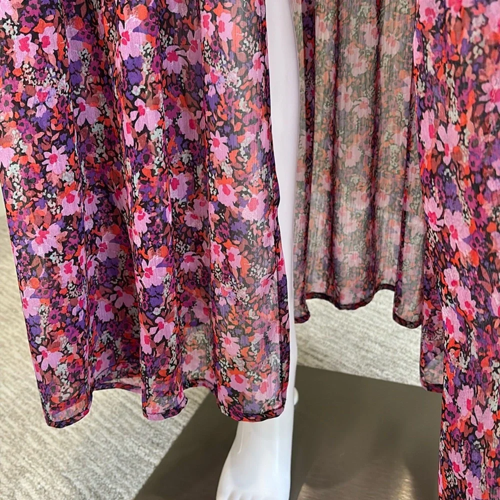 Lulus Sheer Floral Slipdress Size Small Button Front Tiered Ruffle Maxi Dress - Picture 7 of 15